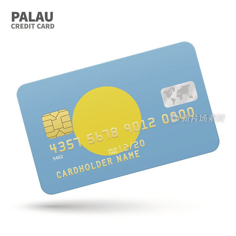 Credit card with Palau flag background for bank, presentations and